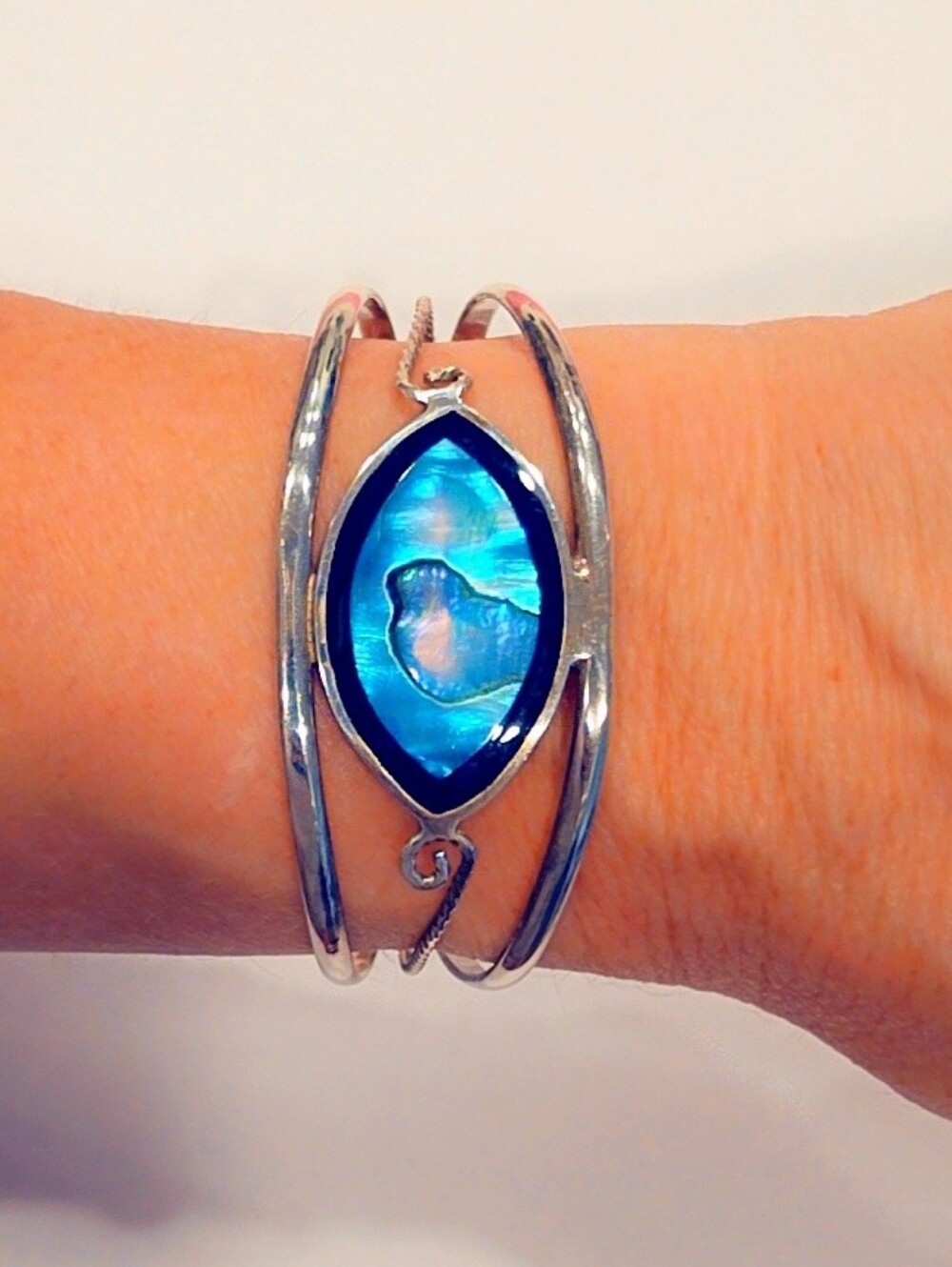 Iridescent Abalone Vintage Alpaca Bracelet Cuff